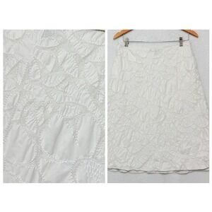 Lafayette 148 Embroidered White A-Line Midi Skirt Sz 8-10 Quiet Luxury Bridal